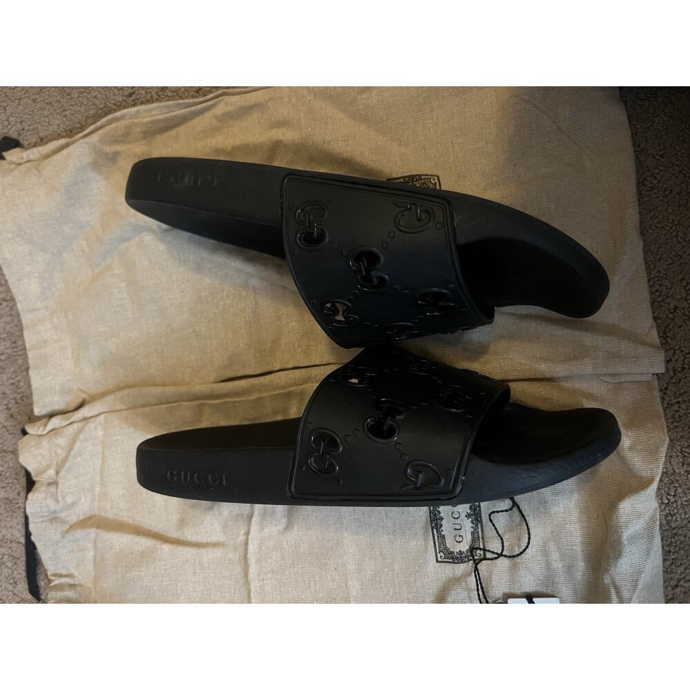 Gucci Rubber GG Logo Pursuit Slides Sandals Black Women’s Size 41 Authentic - Picture 7 of 10